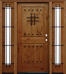 Rustic 6'8 Knotty Alder V-groove 2 Panel with Sidelites