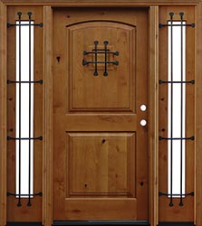 Rustic 6'8 Knotty Alder Arched 2 Panel with Sidelites