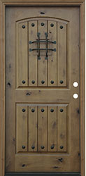 Rustic 6'8 Knotty Alder V-groove Arched 2 Panel